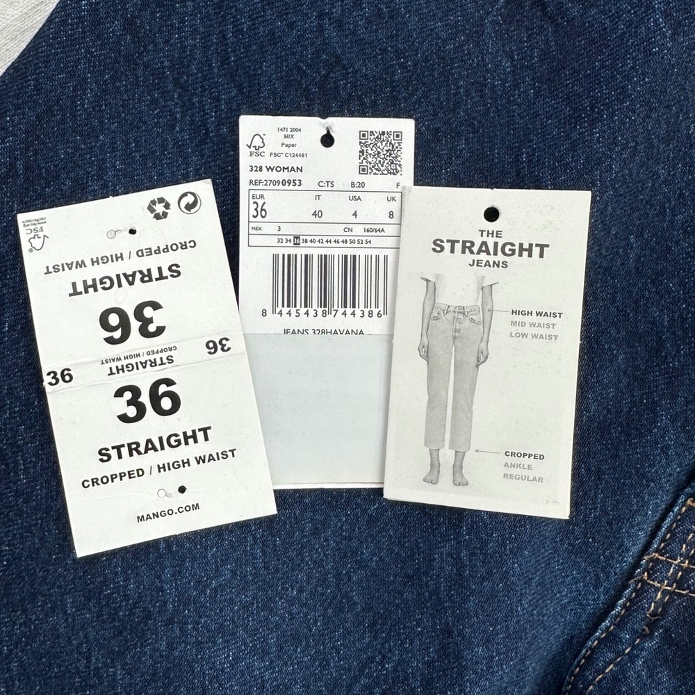 MANGO DENIM HAVANA High Rise Straight Leg Jeans Dark Wash Raw Hem Womens 4 NWOT - Picture 5 of 13